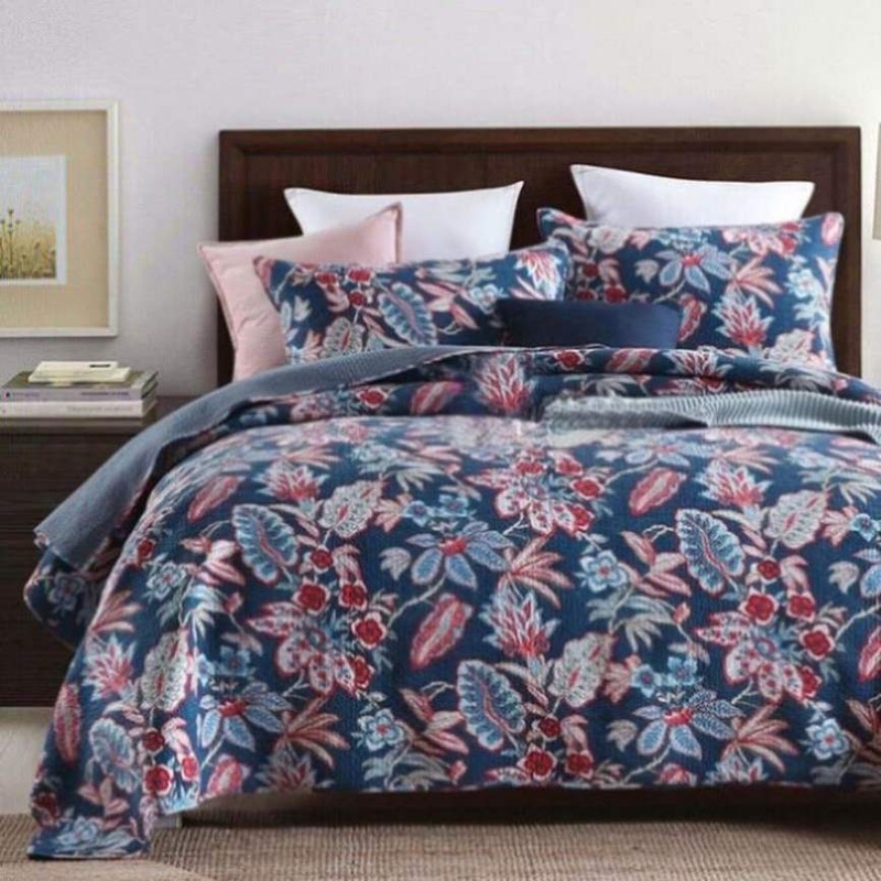 100% Cotton Lightly Quilted Coverlet Set Bornean Queen 230 x 250 cm V442-STT-COVERLET-BORNEAN-BLUE-QS
