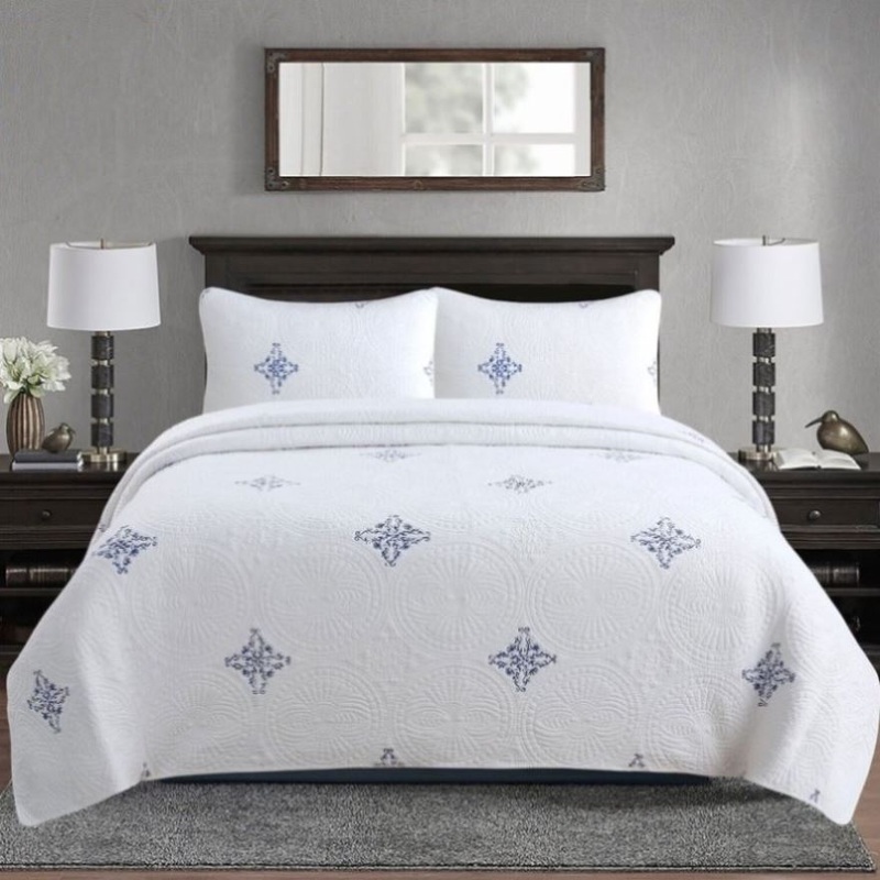 100% Cotton Lightly Quilted Coverlet Set Colorado Blue King V442-STT-COVERLET-COLORADO-BLUE-KI
