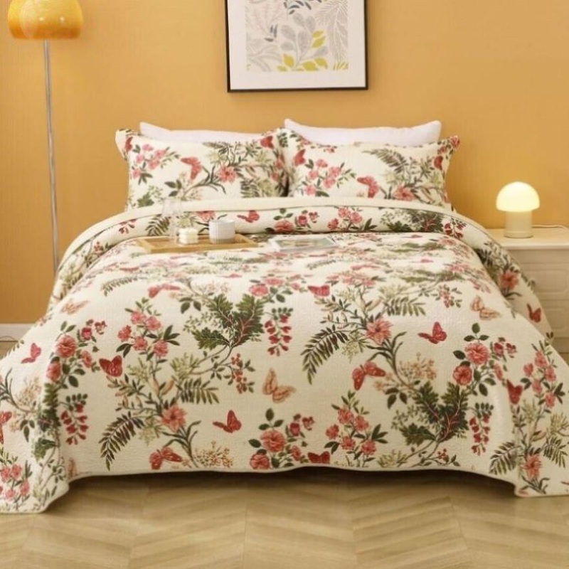 100% Cotton Lightly Quilted Coverlet Set Granada Cream Queen V442-STT-COVERLET-GRANADA-CREAM-QS