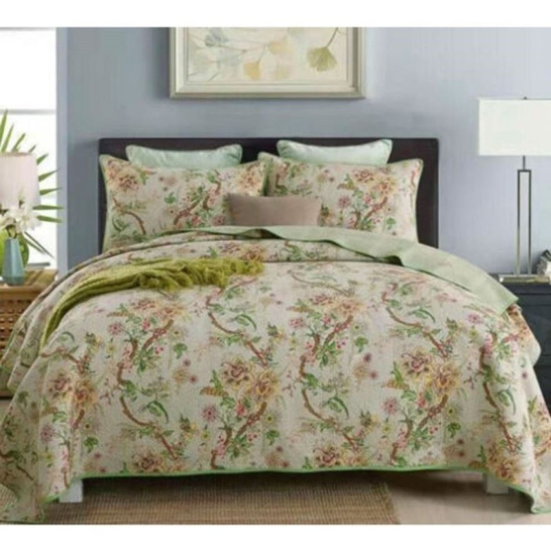 100% Cotton Lightly Quilted Coverlet Set Kew Gardens Queen 230 x 250 cm V442-STT-COVERLET-KEWGARDENS-TAUPE-QS
