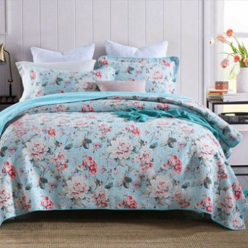 100% Cotton Lightly Quilted Coverlet Set Tioman Queen 230 x 250 cm V442-STT-COVERLET-TIOMAN-BLUE-QS