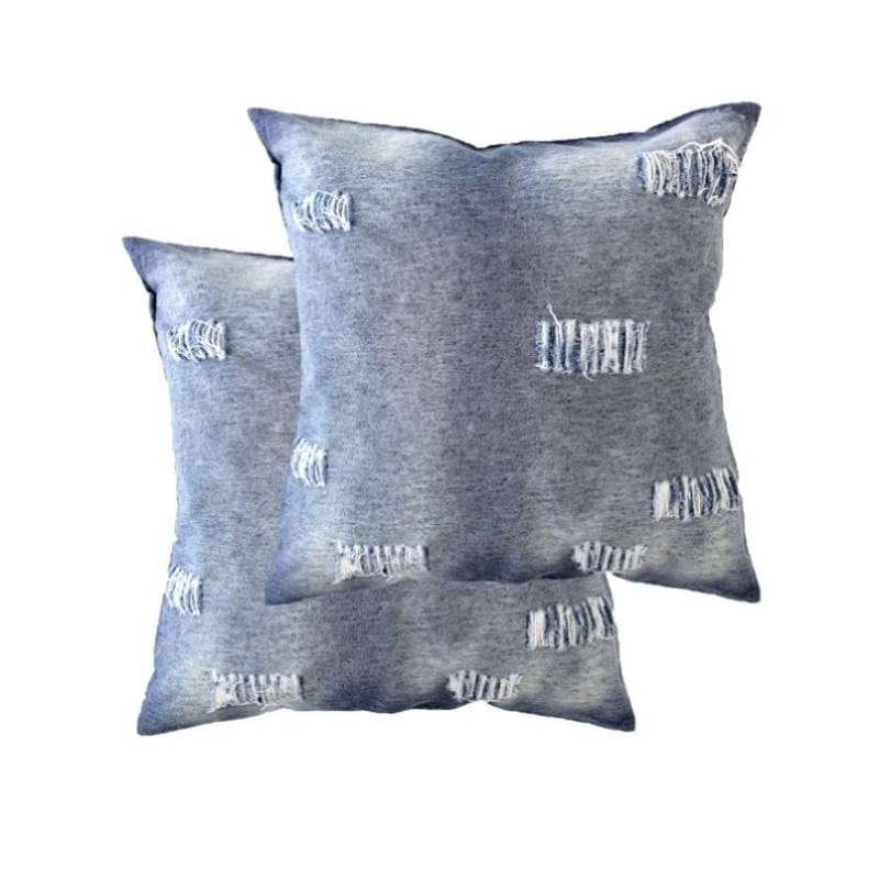 Accessorize Pair of Stonewashed Denim Ripped Linen Cotton European Pillowcases V442-HIN-PILLOWC-STONEWASHED-DENIM-EU