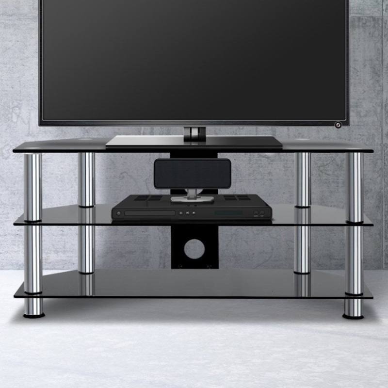 Artiss TV Stand 3 Tiers Storage Shelf Rack Tempered Glass Entertainment Unit TV-MOUN-TAB-008-BK