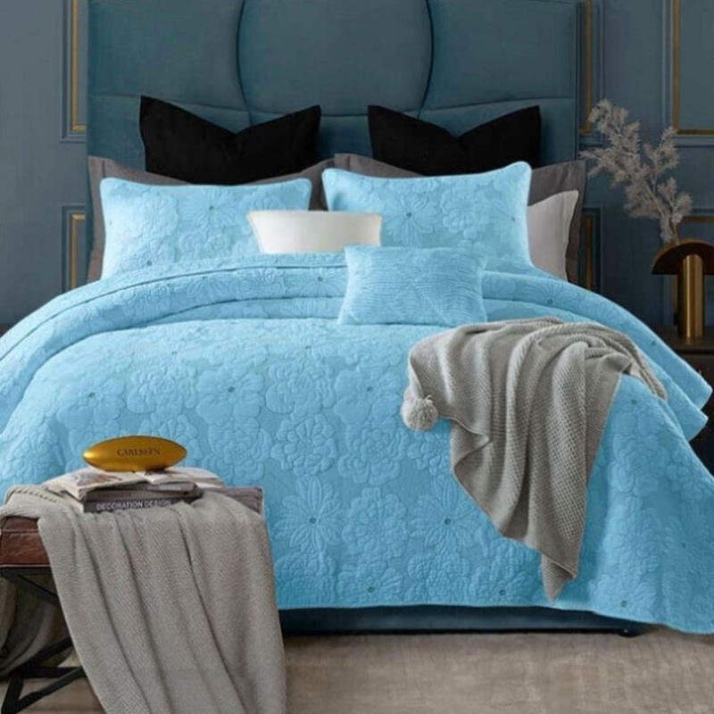 Cotton Rich Lightly Quilted Coverlet Set Floriade Aqua Queen V442-STT-COVERLET-FLORIADE-AQUA-QS