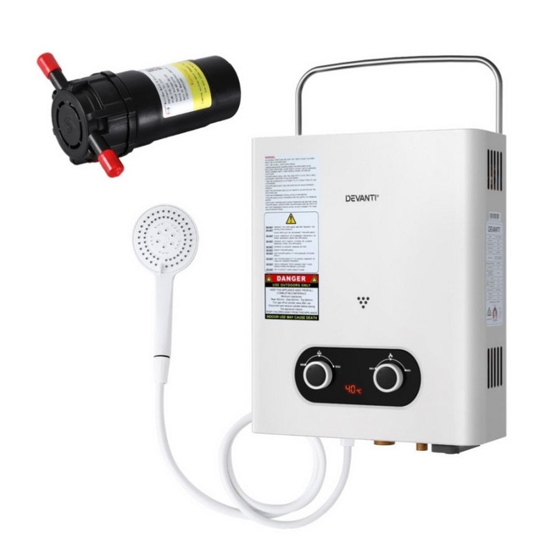 Devanti Portable Gas Water Heater LPG-powered System White With Pump GWH-A-LPG-4DZ-WH-PUMP