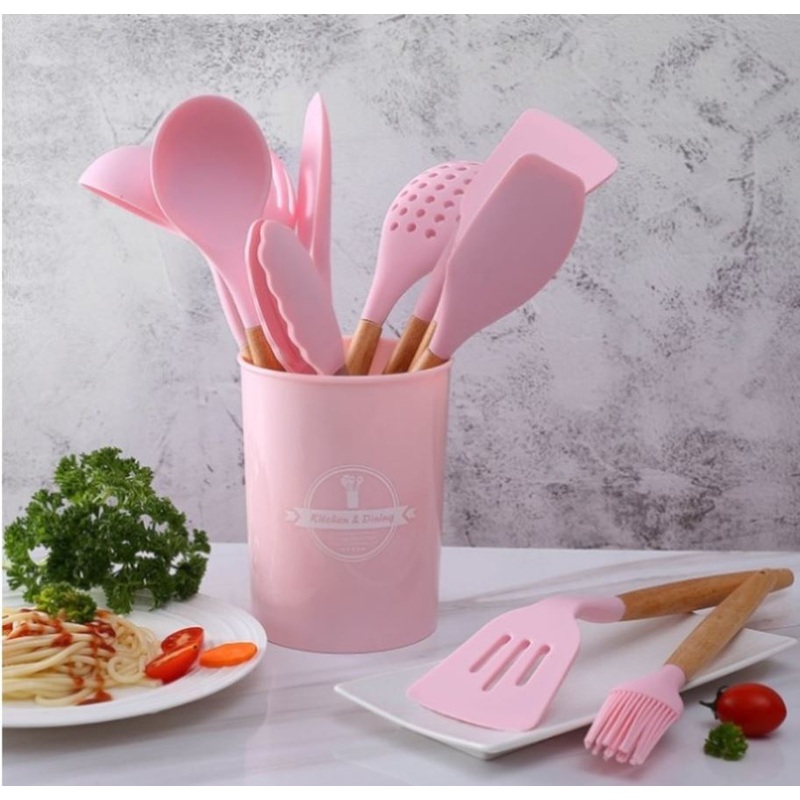 12pcs Silicone Utensils Set Pink V498-12SILICONEPK