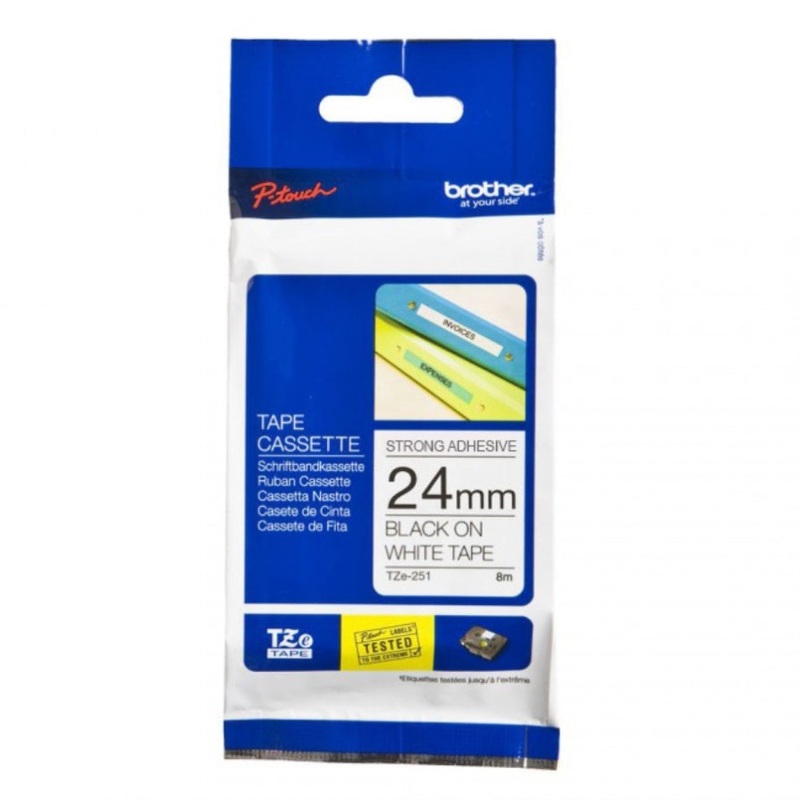Brother TZES251 | 24mm Black on White Strong Adhesive TZE Tape 003.025.0251