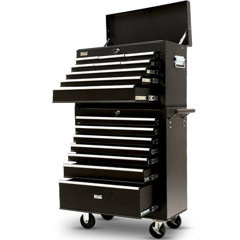 BULLET Pro 16 Drawer Tool Box Cabinet Chest Storage, Toolbox Garage Organiser Set, Black V219-TOLCCCBU79KA