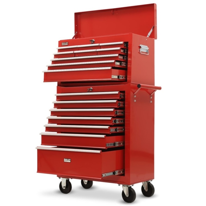 Bullet Pro 16 Drawer Tool Box Cabinet Chest Storage, Toolbox Garage Organiser Set, Red V219-TOLCCCBU79RA