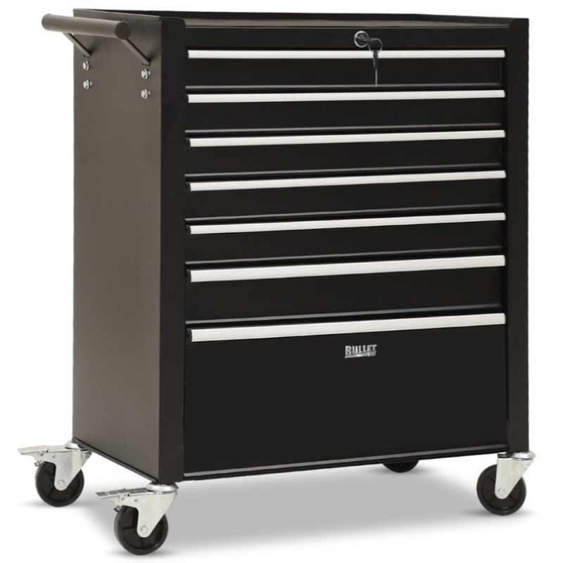 BULLET Pro 7 Drawer Tool Box Cabinet Trolley Storage, Toolbox Garage Organiser Set, Black V219-TOLCABBU17KA