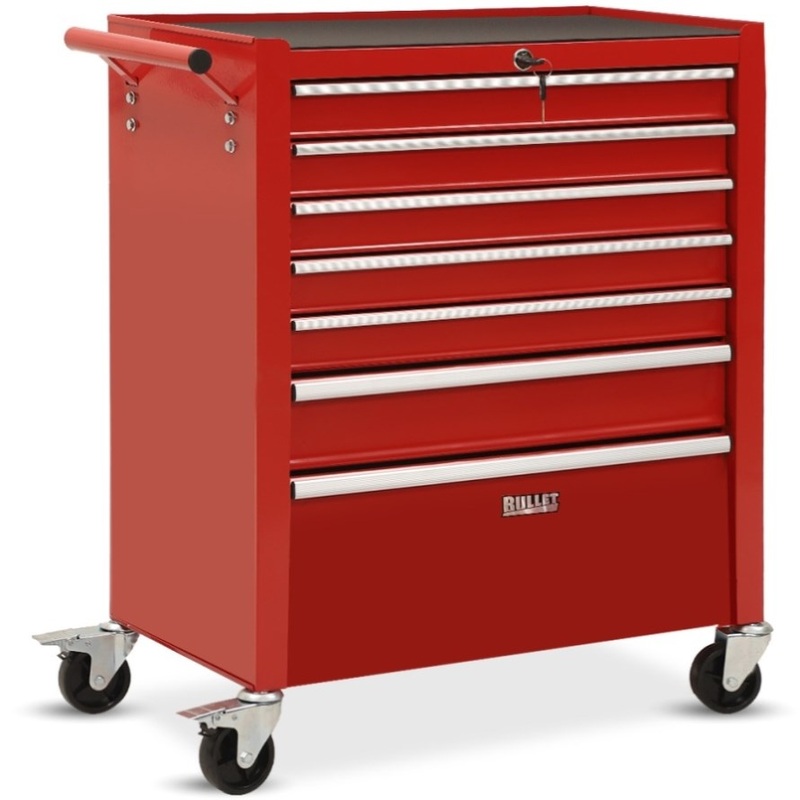 BULLET Pro 7 Drawer Tool Box Cabinet Trolley Storage, Toolbox Garage Organiser Set, Red V219-TOLCABBU17RA