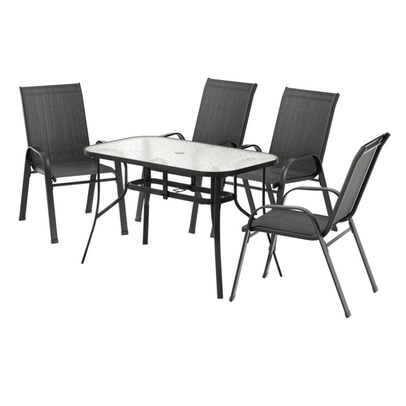Gardeon 5PC Outdoor Dining Set Table and Chairs Patio Furniture Bistro Set Garden Black FF-DINING-120-5PCS-BK