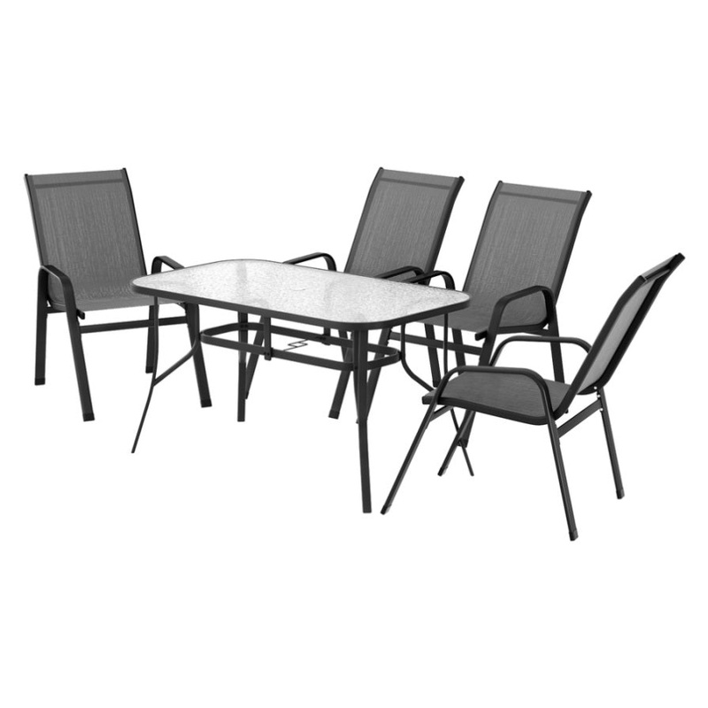 Gardeon 5PC Outdoor Dining Set Table and Chairs Patio Furniture Bistro Set Garden Grey FF-DINING-140-5PCS-GE