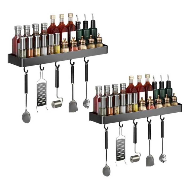 SOGA 2X 30cm Black Wall-Mounted Rectangular Kitchen Spice Storage Organiser Space Saving Condiments TAN1027X2