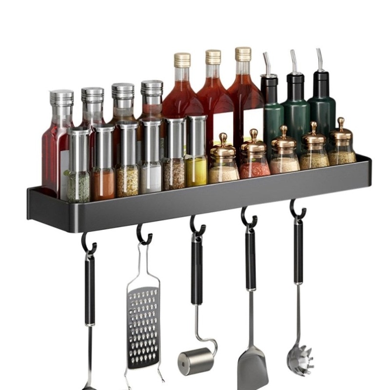 SOGA 30cm Black Wall-Mounted Rectangular Kitchen Spice Storage Organiser Space Saving Condiments TAN1027