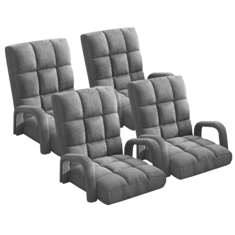 SOGA 4X Foldable Lounge Cushion Adjustable Floor Lazy Recliner Chair with Armrest Grey LOUNGEARMGREYX4