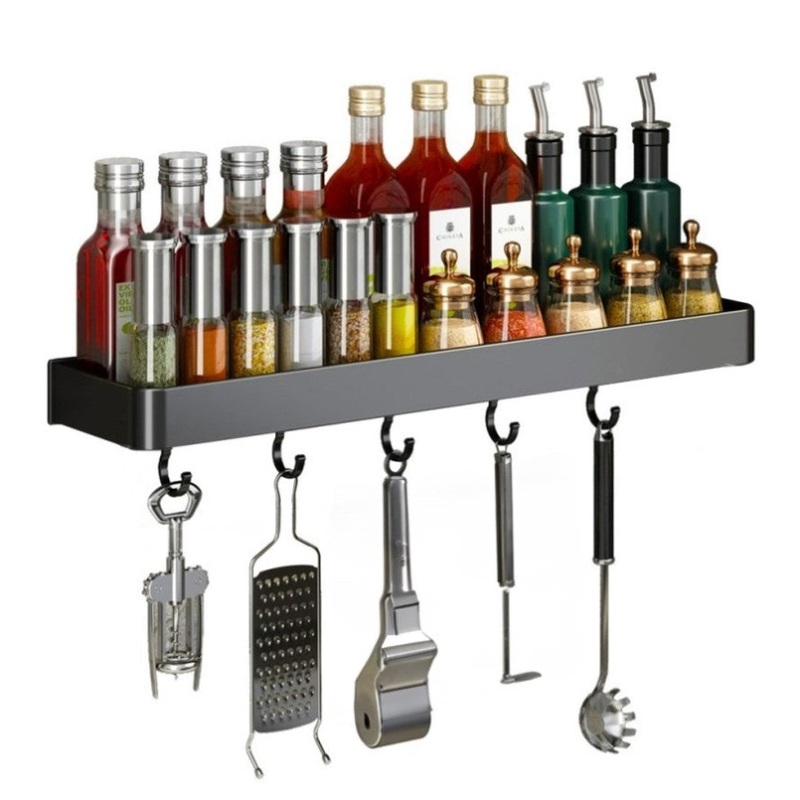 SOGA 50cm Black Wall-Mounted Rectangular Kitchen Spice Storage Organiser Space Saving Condiments TAN1029
