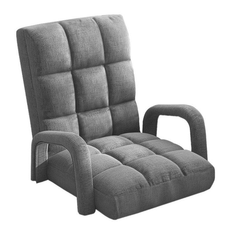 SOGA Foldable Lounge Cushion Adjustable Floor Lazy Recliner Chair with Armrest Grey LOUNGEARMGREY