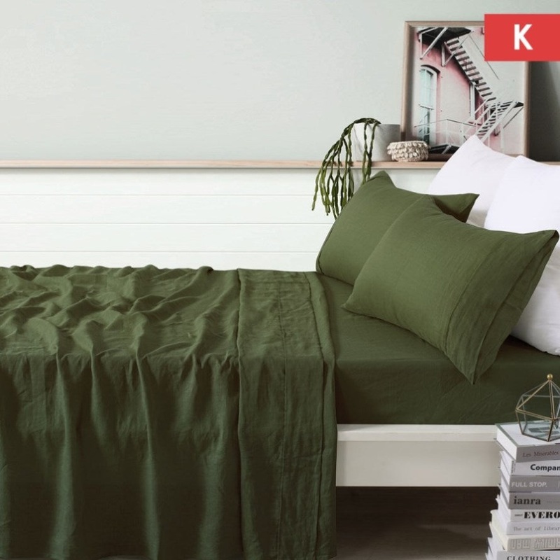 Vintage Design Homewares 100% Linen Olive Sheet Set King V442-HIN-SHEETS-LINEN-OLIVE-KI