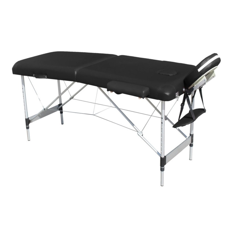 YES4HOMES 2 Fold 6cm Thickness Foam Portable Aluminium Massage Table Massage Bed Beauty Therapy V278-ALUM-FOLD2-60F-BK