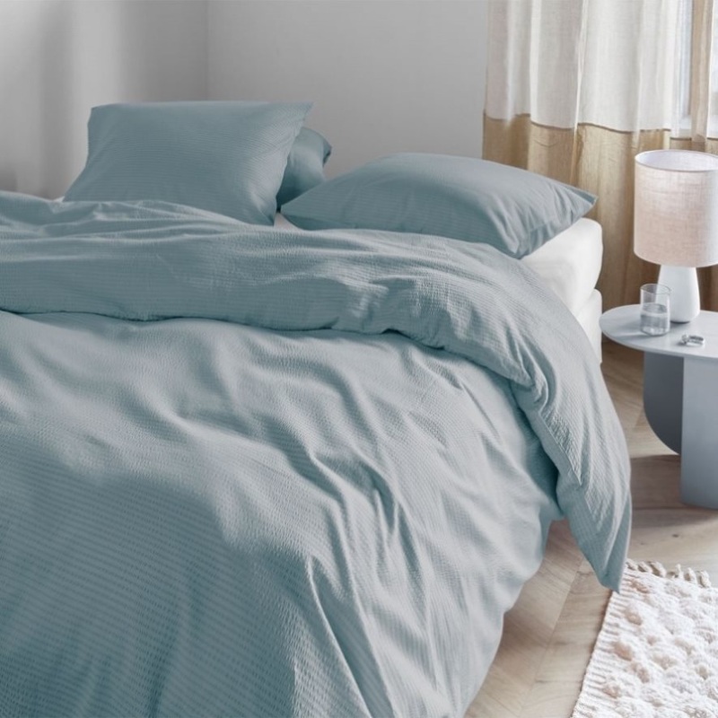 Bedding House Summer Blue Grey Seersucker Cotton Quilt Cover Set Queen V442-HIN-QUILTCS-SUMMERSEERSUCKER-BLUE-QS