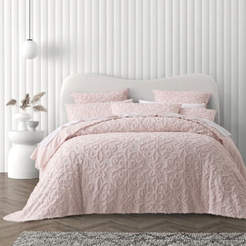 Bianca Ella Blush Cotton Chenille Floral Bedspread Set Super King V442-BCA-BEDSPREAD-ELLA-BLUSH-SK
