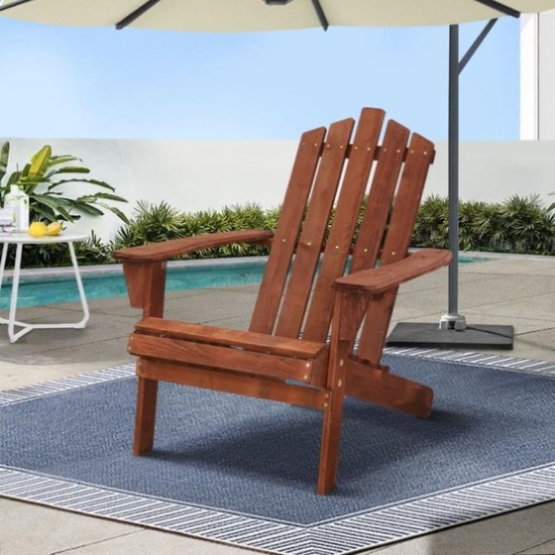Gardeon Adirondack Outdoor Chairs Wooden Beach Chair Patio Furniture Garden Brown FF-BEACH-UF-CH-BR