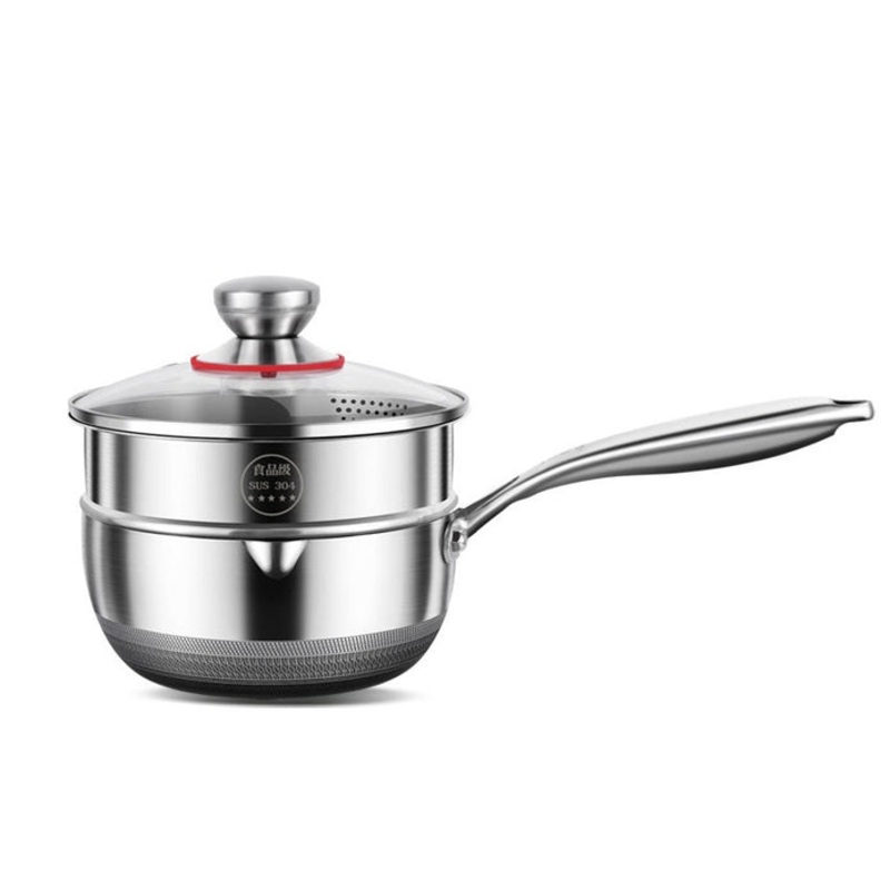 18cm 316L Stainless Steel Saucepan Compound Steel Honeycomb Nonstick Sauce Pan with Glass Lid 1.5L V255-18CMMILKPOT
