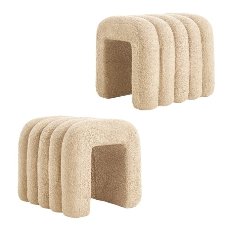 2X Ridge Arch Ottoman Stool Teddy Fleece Fabric Foot Rest 45cm BEIGE V274-FT-STKJP4177-BE2