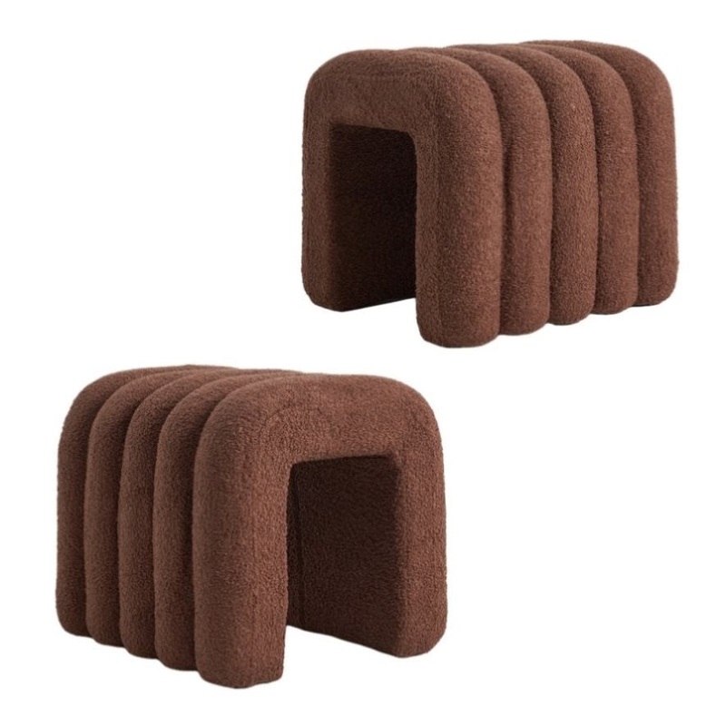 2X Ridge Arch Ottoman Stool Teddy Fleece Fabric Foot Rest 45cm BROWN V274-FT-STKJP4177-CHO2