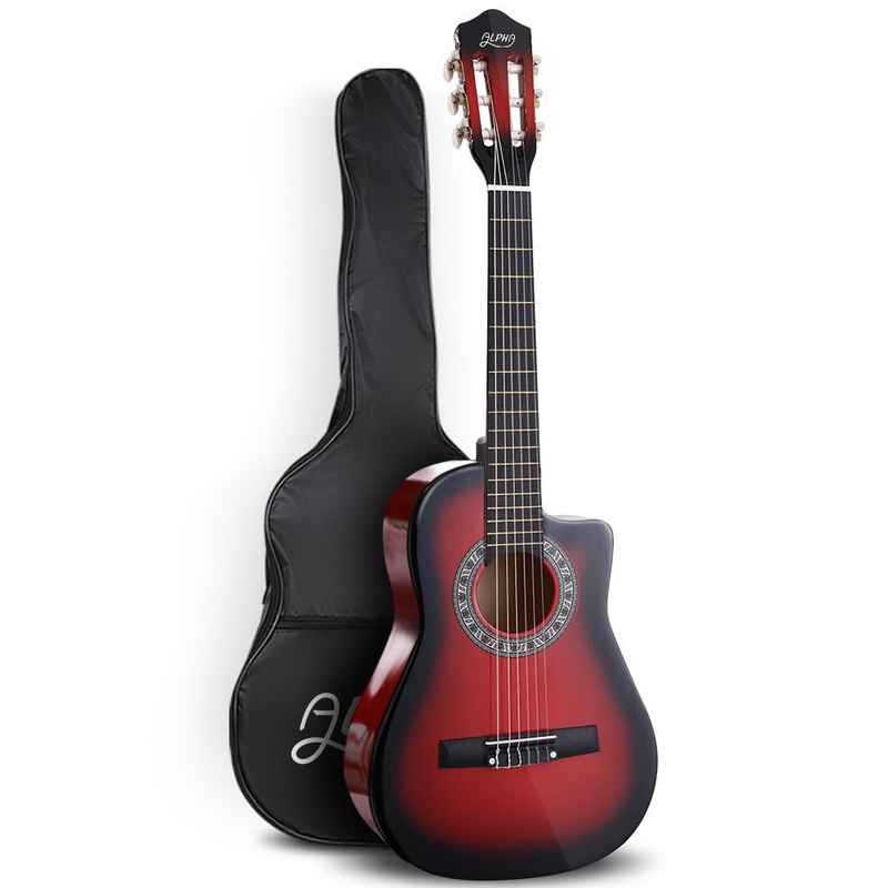 Alpha 34 Inch Classical Guitar Wooden Body Nylon String Beginner Kids Gift Red GUITAR-D-34-RED