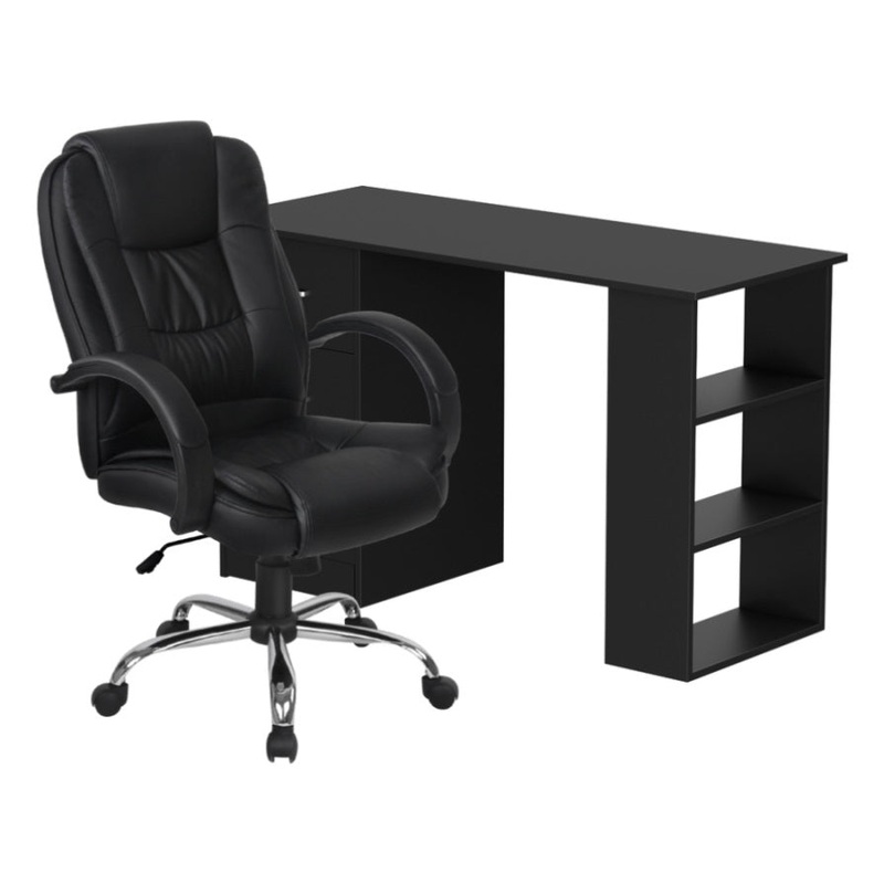 Artiss Computer Desk 120cm Executive Office Chair Set PU Leather High Back Black FURNI-O-DESK-CHAIR-9127-BK