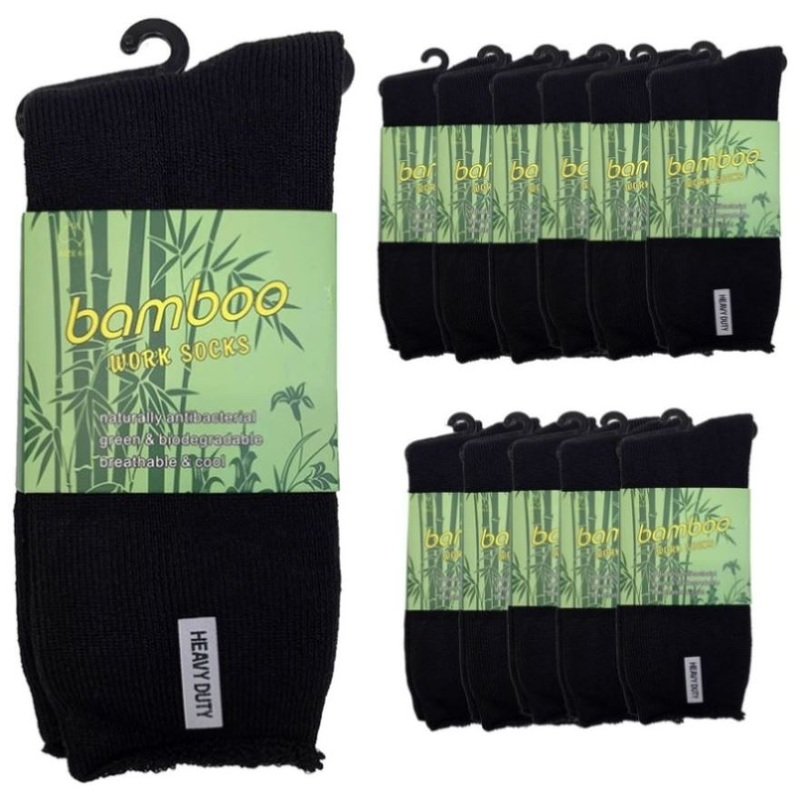12 Pairs PREMIUM BAMBOO SOCKS Mens Heavy Duty Thick Work Socks Cushion BULK – Black – 11-14 V563-12BSOX-BLK-SIZE11-14