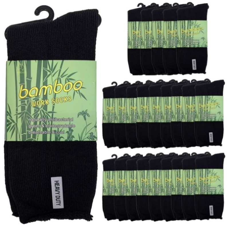 24 Pairs PREMIUM BAMBOO SOCKS Mens Heavy Duty Thick Work Socks Cushion BULK – Black – 11-14 V563-24BSOX-BLK-SIZE11-14