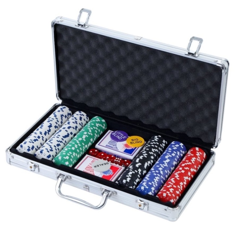 300pcs Poker Chips Set Casino Texas Hold’em Gambling Party Game Dice Cards Case PCS-RCO-300