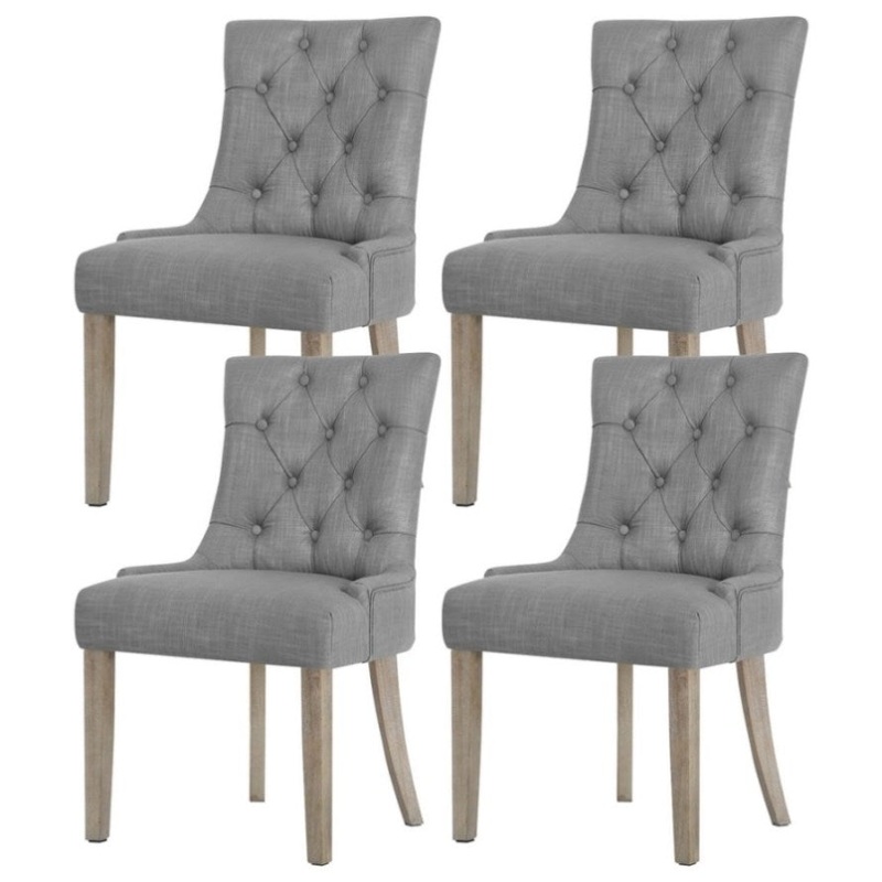 Artiss Dining Chairs Set of 4 Linen French Provincial Grey FA-CHAIR-DIN470S-GYX4