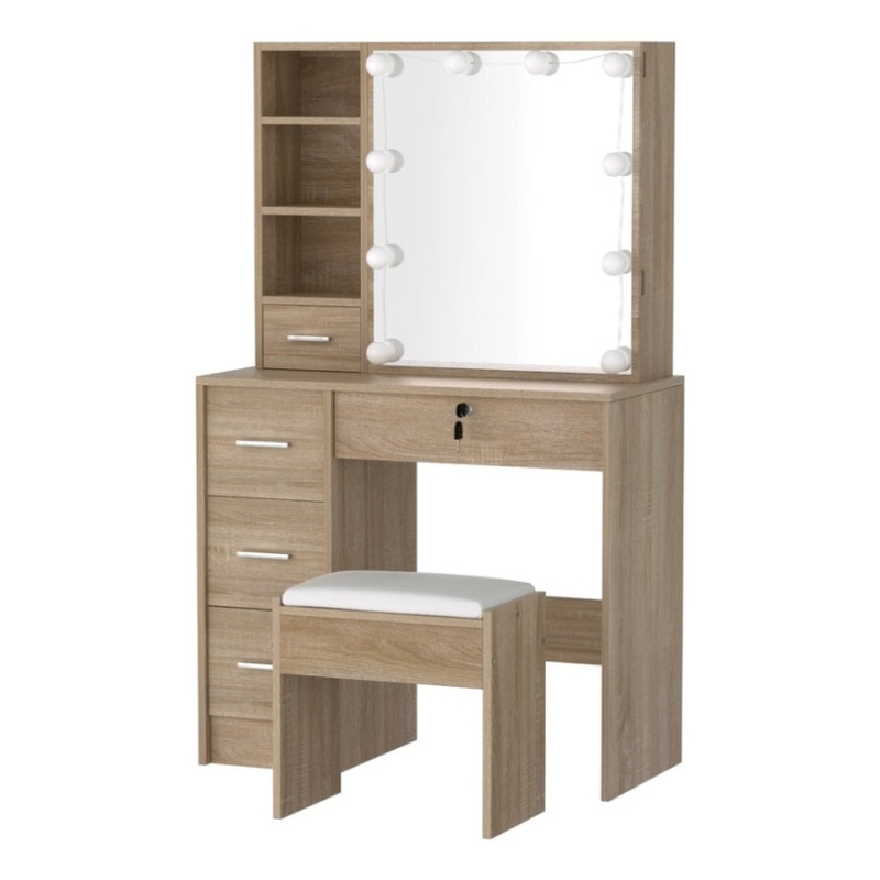 Artiss Dressing Table Set Stool 10 Led Bulbs Wood FURNI-L-DRESS05-LED-WD-AB