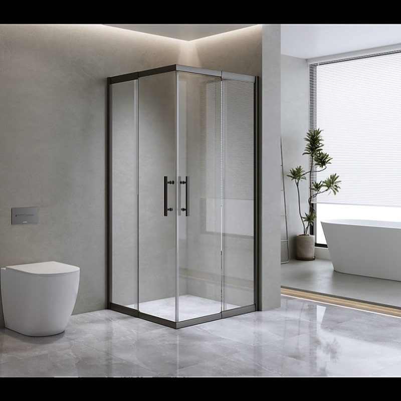 Adjustable 900x1200mm Double Sliding Door Glass Shower Screen in Black V63-844111