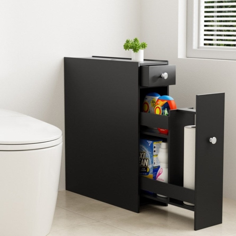 Artiss Bathroom Storage Cabinet Toilet Slim Tissue Box Caddy Holder Side Wooden Black FURNI-G-TIS382-BK