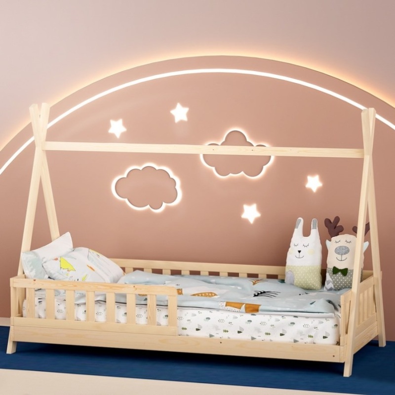 Artiss Bed Frame Wooden Kids House Frames Oak PUAH WBED-PUAH-S-PN-AB