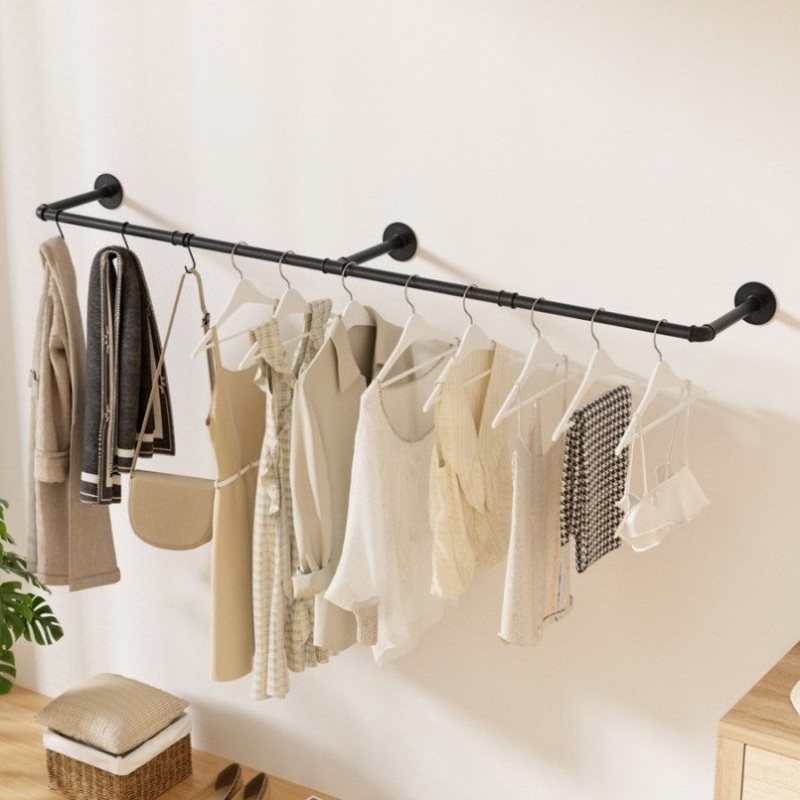 Artiss Clothes Rack Airer Floating Shelf Metal HANGER-B-02-RAIL-BK