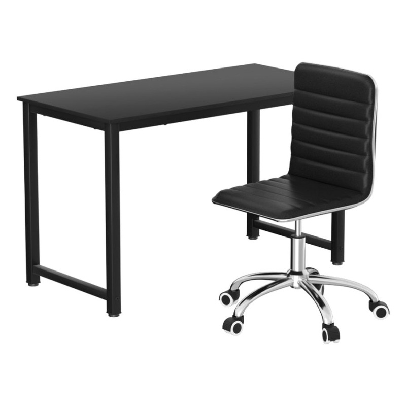 Artiss Computer Desk 120cm Executive Office Chairs Set PU Leather Low Back Black MET-DESK-120-REPL-BK