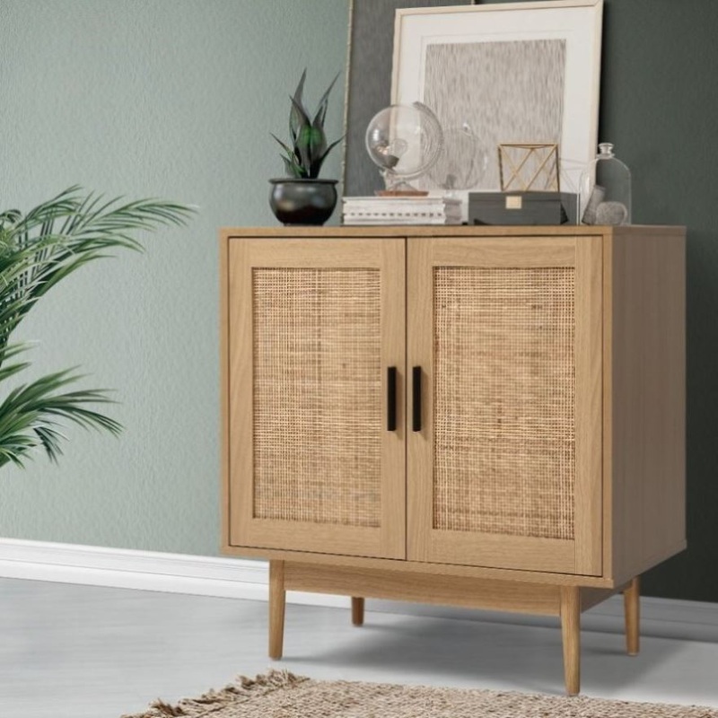 Artiss Rattan Buffet Sideboard 2 Doors – BRIONY Oak FURNI-E-RAT-SID90-WD