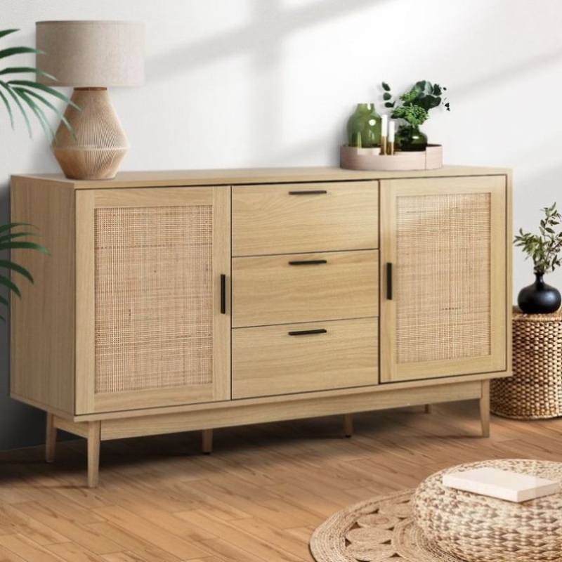 Artiss Rattan Buffet Sideboard – BRIONY Oak FURNI-E-RAT-SID-3D-WD-AB