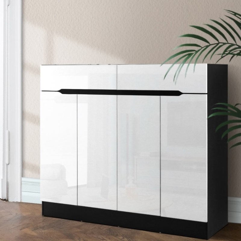 Artiss Shoe Rack Cabinet Storage 120cm w/ Drawer – White Lydia FURNI-N-SHOE120-WHBK-AB