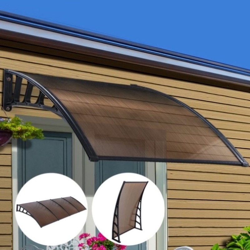 Instahut Window Door Awning Canopy 1.5mx4m Brown Sheet Black Plastic Frame AWN-15X4-BR