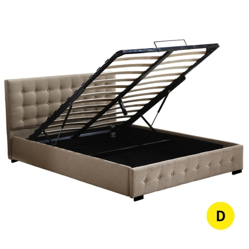Levede Fabric Bed Frame Double Gas Lift Double Beige BF1008-D-BG