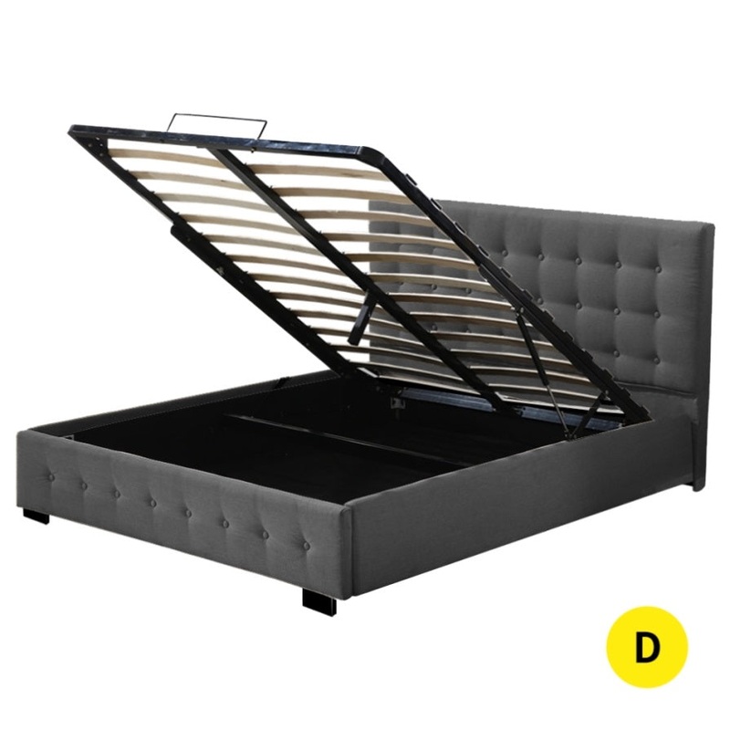 Levede Gas Lift Bed Frame Fabric Base Double Dark Grey BF1008-D-DG