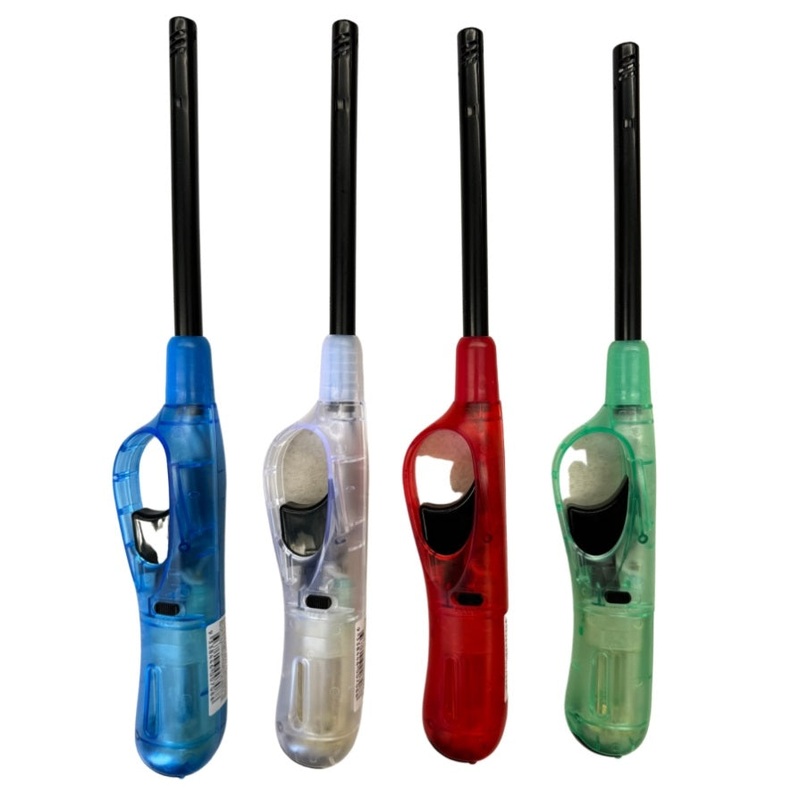 12x Clear Long Gas Lighter for BBQ Kitchen Cigarette w/ Safety Lock – Assorted Colours V563-HO-009-12PC