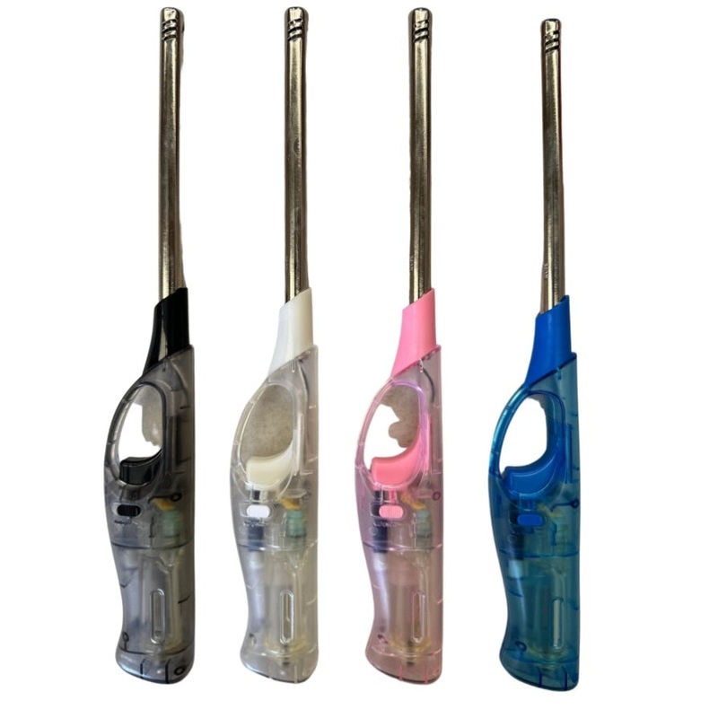 12x Clear Long Gas Lighter for BBQ Kitchen Cigarette w/ Safety Lock – Assorted Colours V563-HO-118-12PCS